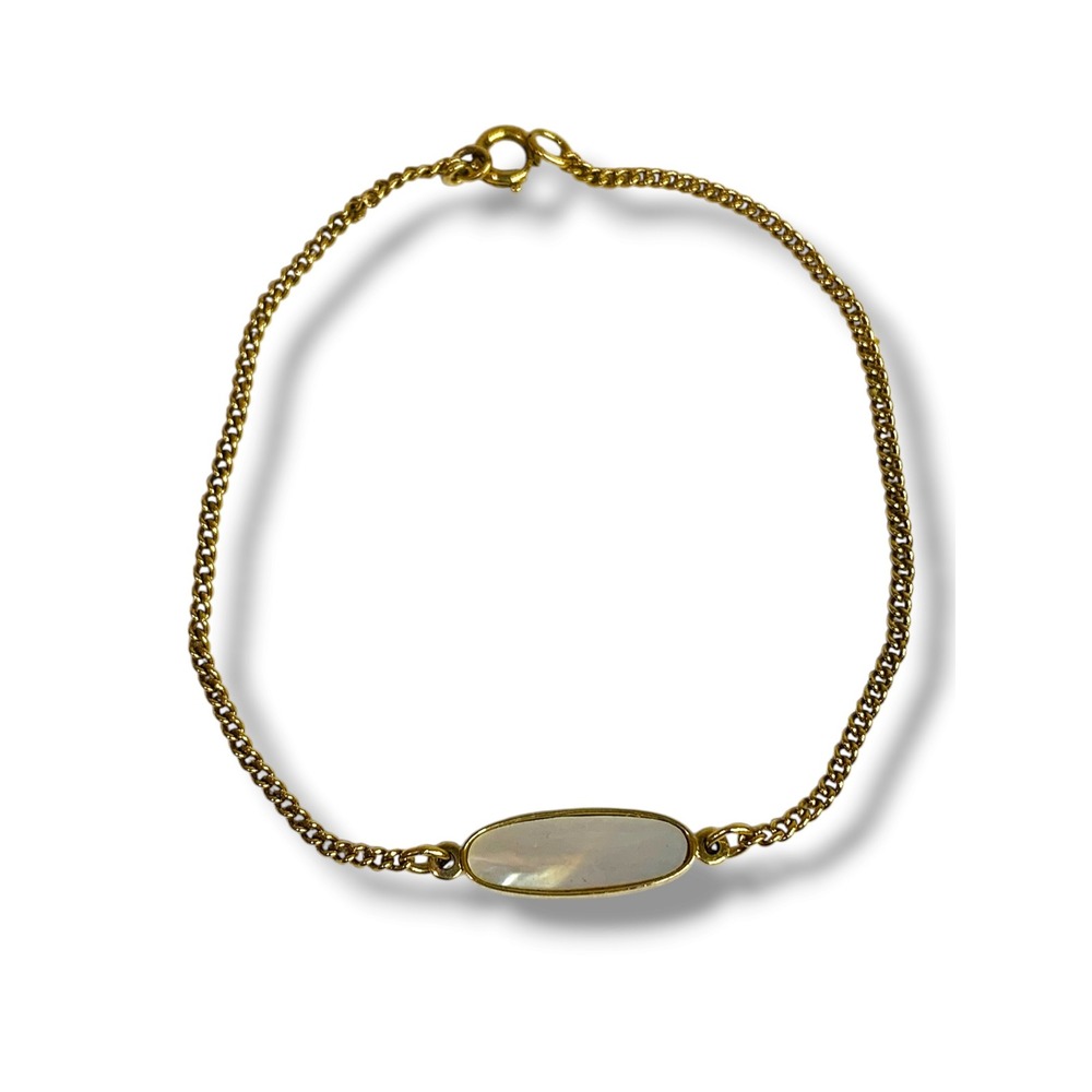 Vintage Goldtone and Mother of Pearl Delicate Bracelet 7" Spring Clasp